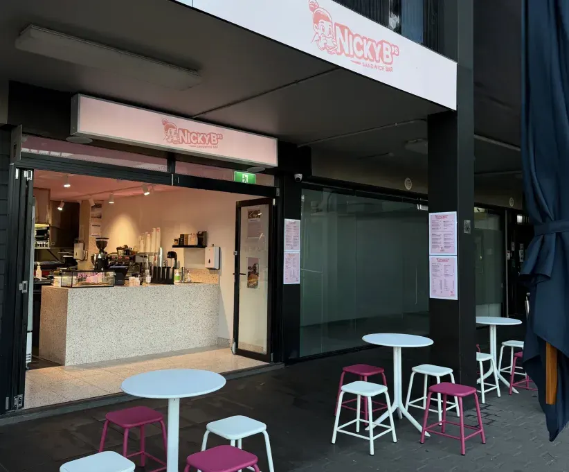 The Nicky B's shopfront and outdoor seating on Ramsgate Road